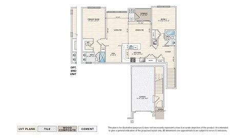 Floor plan for 2 beds, 2 baths, 1390 sqft